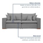 Sofá Retrátil 200cm Barcelona Linho/cinza - Image 3